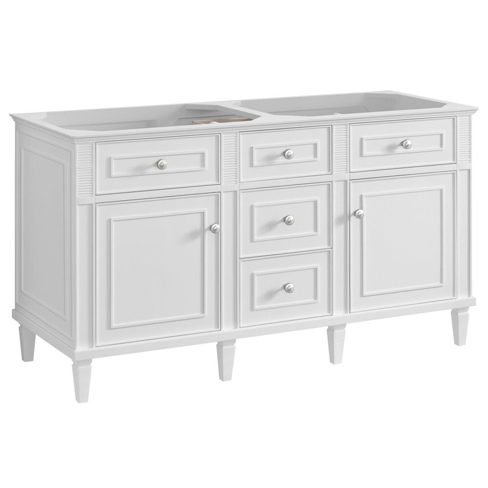 James Martin Vanities Lorelai 60" Double Bathroom Vanity in Bright White with 3 cm Ethereal Noctis Silestone Top, Rectangular Sinks and FreePower Wireless Charger, , large