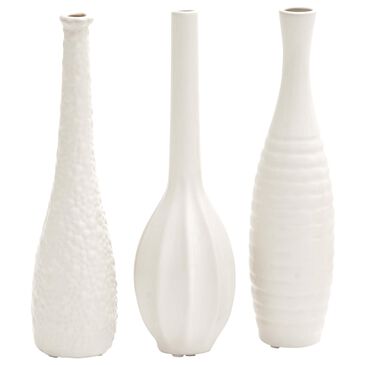 Maple and Jade 12" Modern Long Neck Vase in White (Set of 3), , large