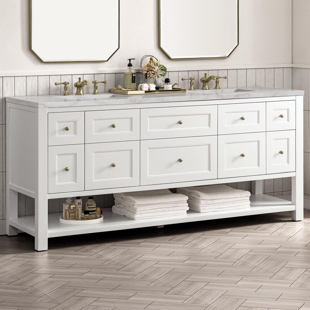 James Martin Vanities Breckenridge 72" Double Bathroom Vanity in Bright White with 3 cm Eternal Jasmine Pearl Silestone Top, Rectangular Sinks and FreePower Wireless Charger, , large