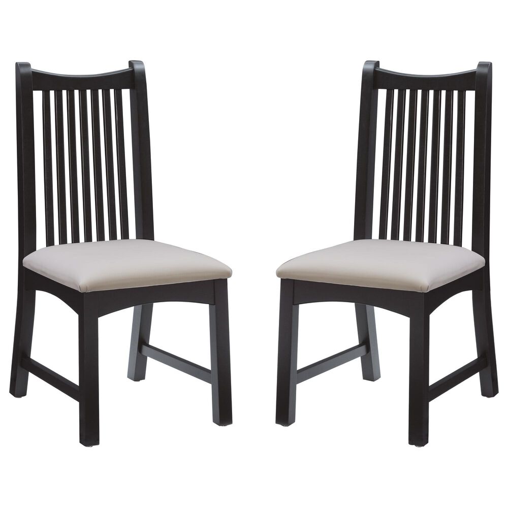 Linon Home Decor Bonnie Side Chair with Light Grey Faux Leather Cushion in Black (Set of 2), , large