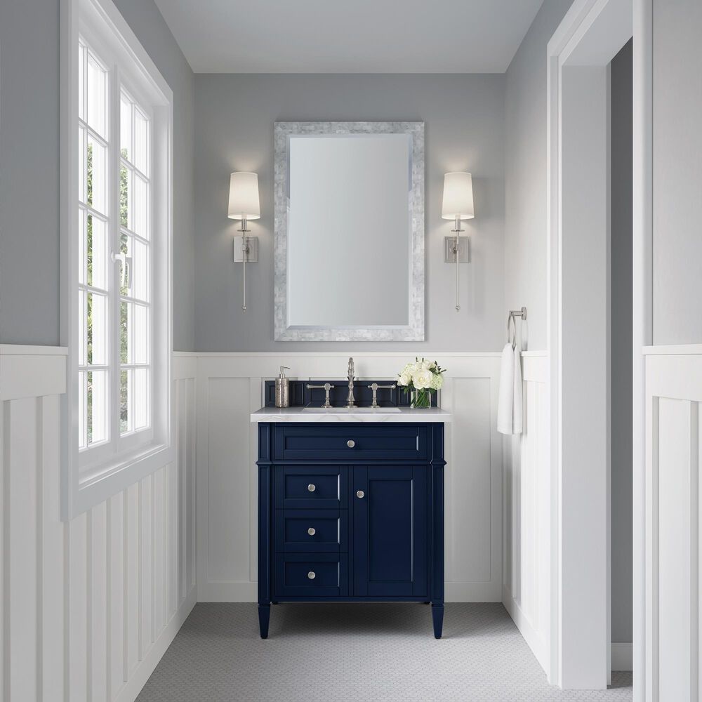 James Martin Vanities Brittany 30&quot; Single Bathroom Vanity in Victory Blue with 3 cm Victorian Silver Quartz Top and Rectangular Sink, , large