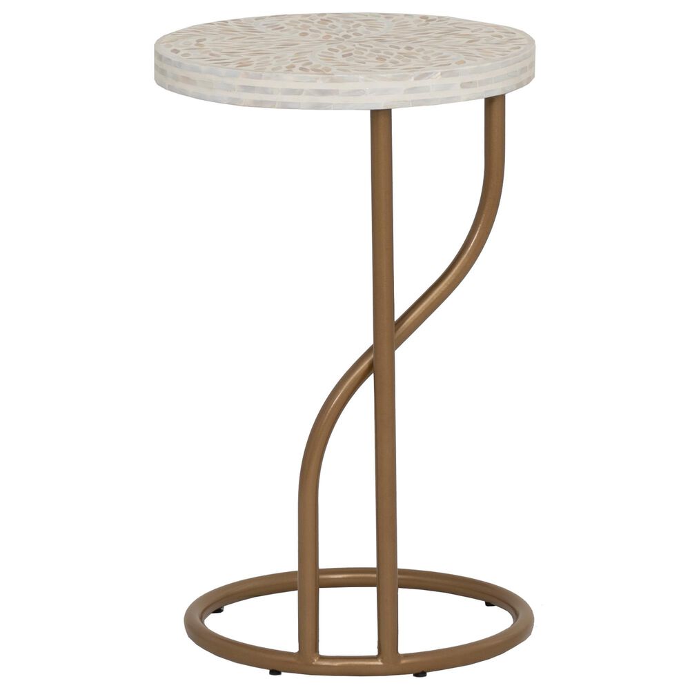 Linon Home Decor Padget Capiz Round Side Table in Cream and Gold, , large