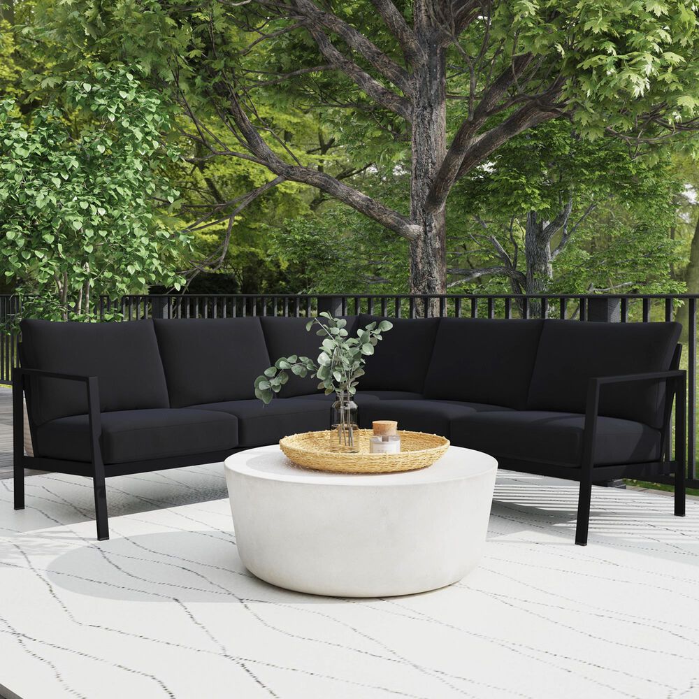Linon Home Decor Holland 2-Piece Outdoor Sectional Sofa with Black Upholstery in Black, , large