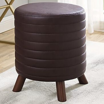 Linden Boulevard Peat Faux Leather Ottoman in Brown, , large