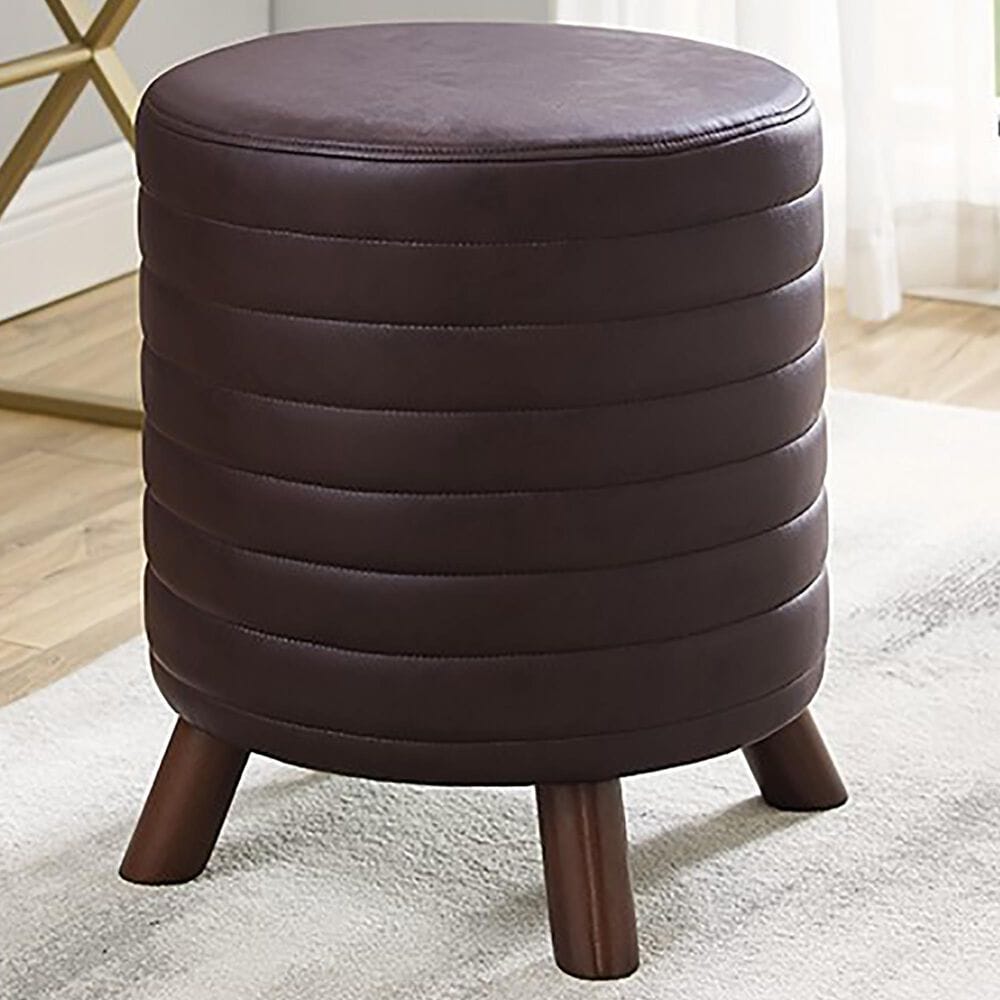 Linden Boulevard Peat Faux Leather Ottoman in Brown, , large