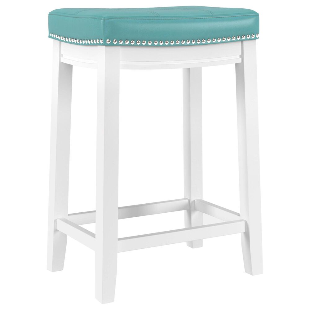 Linon Home Decor Claridge Counter Stool with Teal Cushion in White, , large