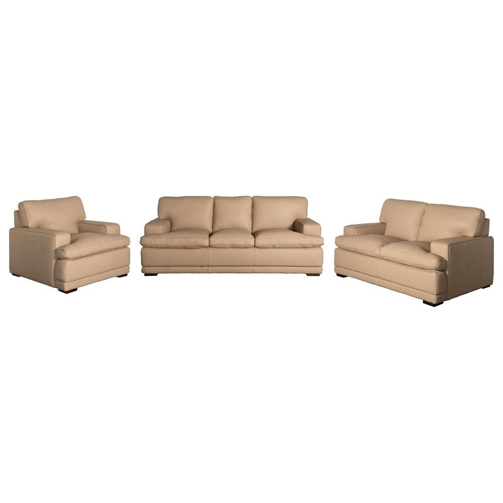 Bordeaux & Co 3-Piece Stationary Leather Living Room Set in Safari Fawn, , large
