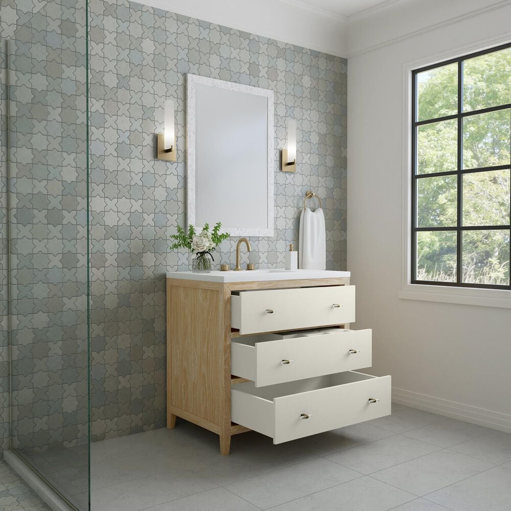 James Martin Vanities Celeste 36&quot; Single Vanity in Sun-washed Oak with Embossed Shagreen and 3 cm White Zeus Quartz Top, , large