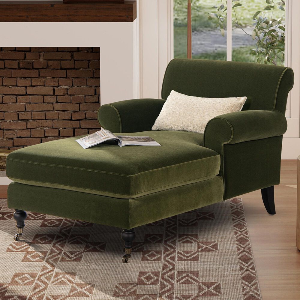 Jennifer Taylor Home Alana Chaise Lounge Chair in Olive Green Velvet, , large