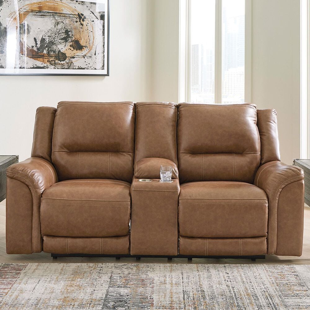 Ashley Trasimeno Power Reclining Loveseat with Console in Caramel, , large