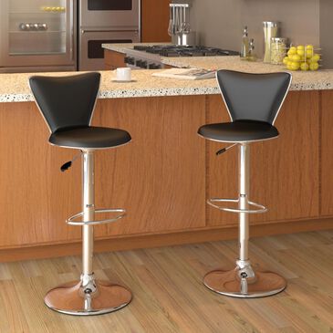 CorLiving Tall Curved Back Adjustable Bar Stool in Black Leatherette - Set of 2, , large