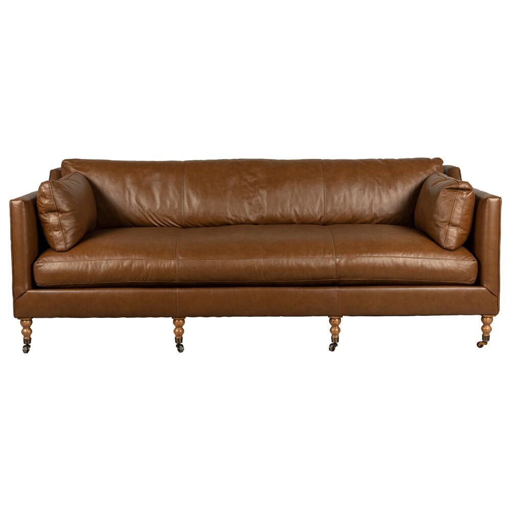 Rowe Furniture Madeline 90" Stationary Leather Sofa in Tucson Cocoa, , large