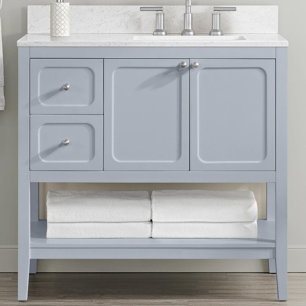 37B Ravello 36" Single Bathroom Vanity Cabinet in Soft Blue with Marble Top and Backsplash, , large