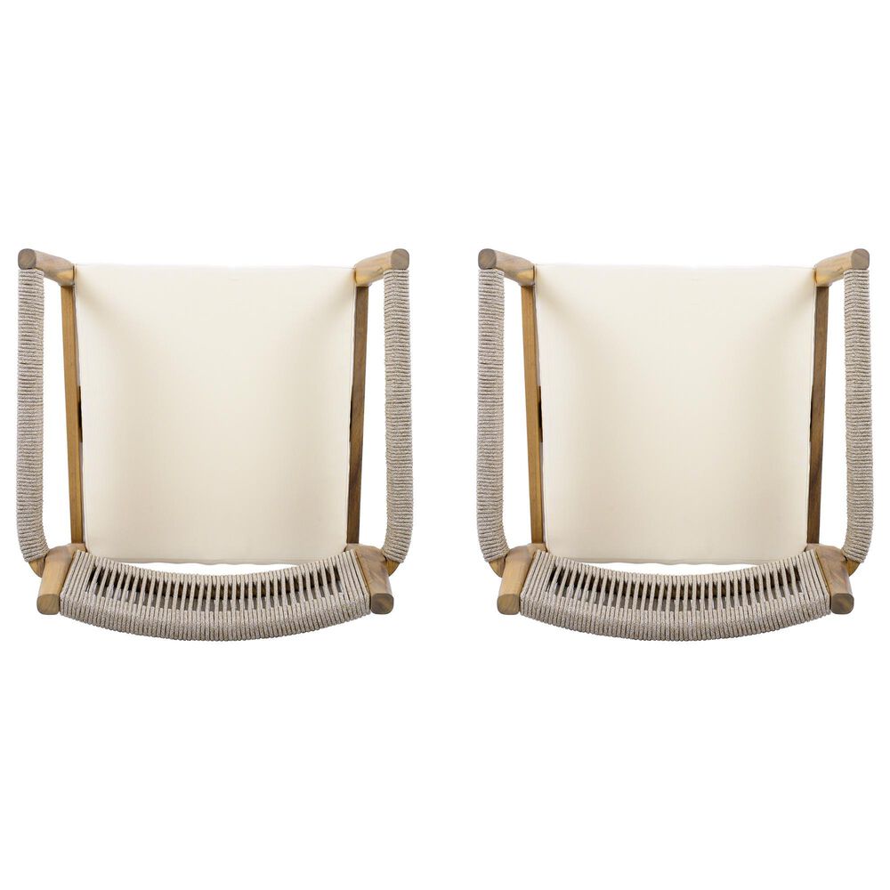Hearth and Haven Outdoor Braided Acacia Wood Dining Chair in Cream (Set of 2), , large