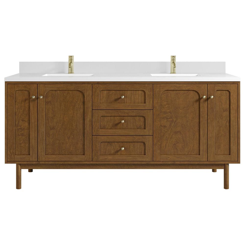 James Martin Laurent 72" Double Bathroom Vanity in Honey Oak with Single Hole 3 cm White Zeus Silestone Top and Rectangular Sinks, , large