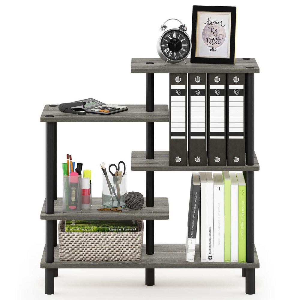 HOMLUX Turn-N-Tube 5-Tier Accent Display Rack in French Oak and Black, , large