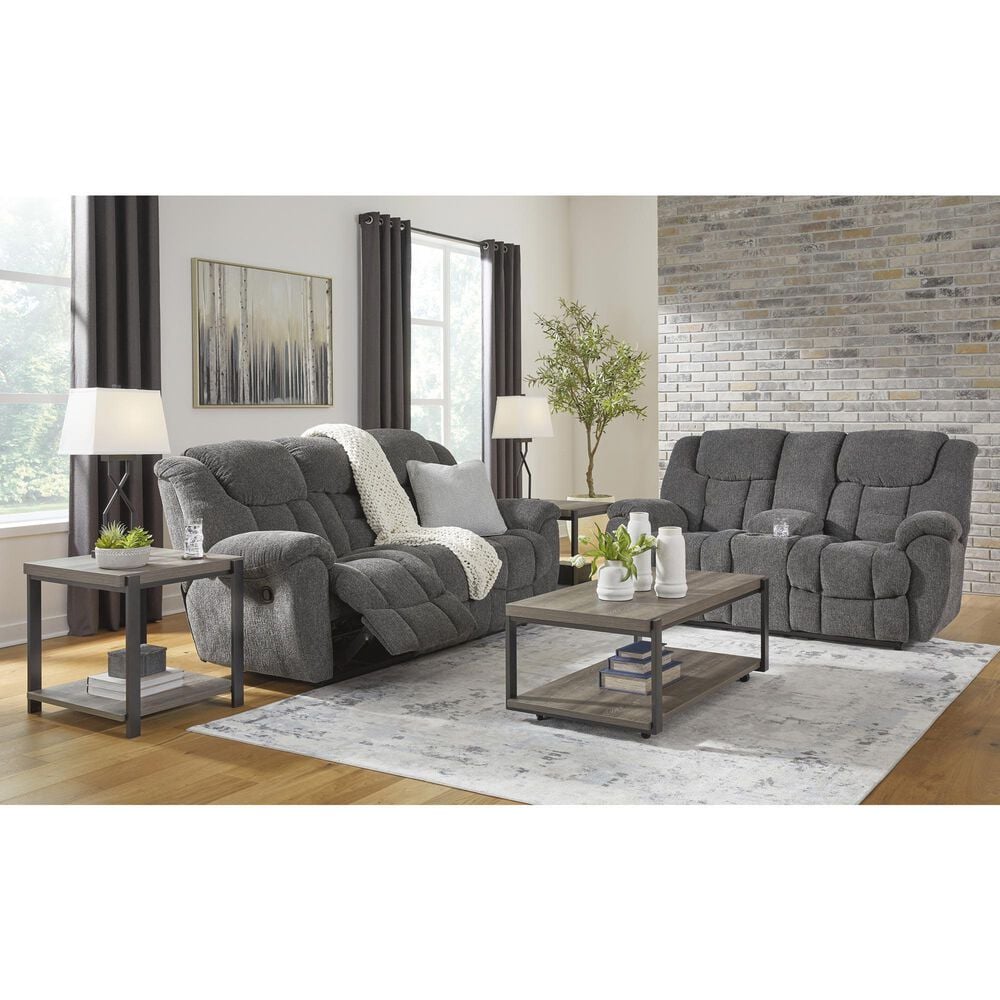 Ashley Foreside Manual Reclining Sofa in Charcoal, , large