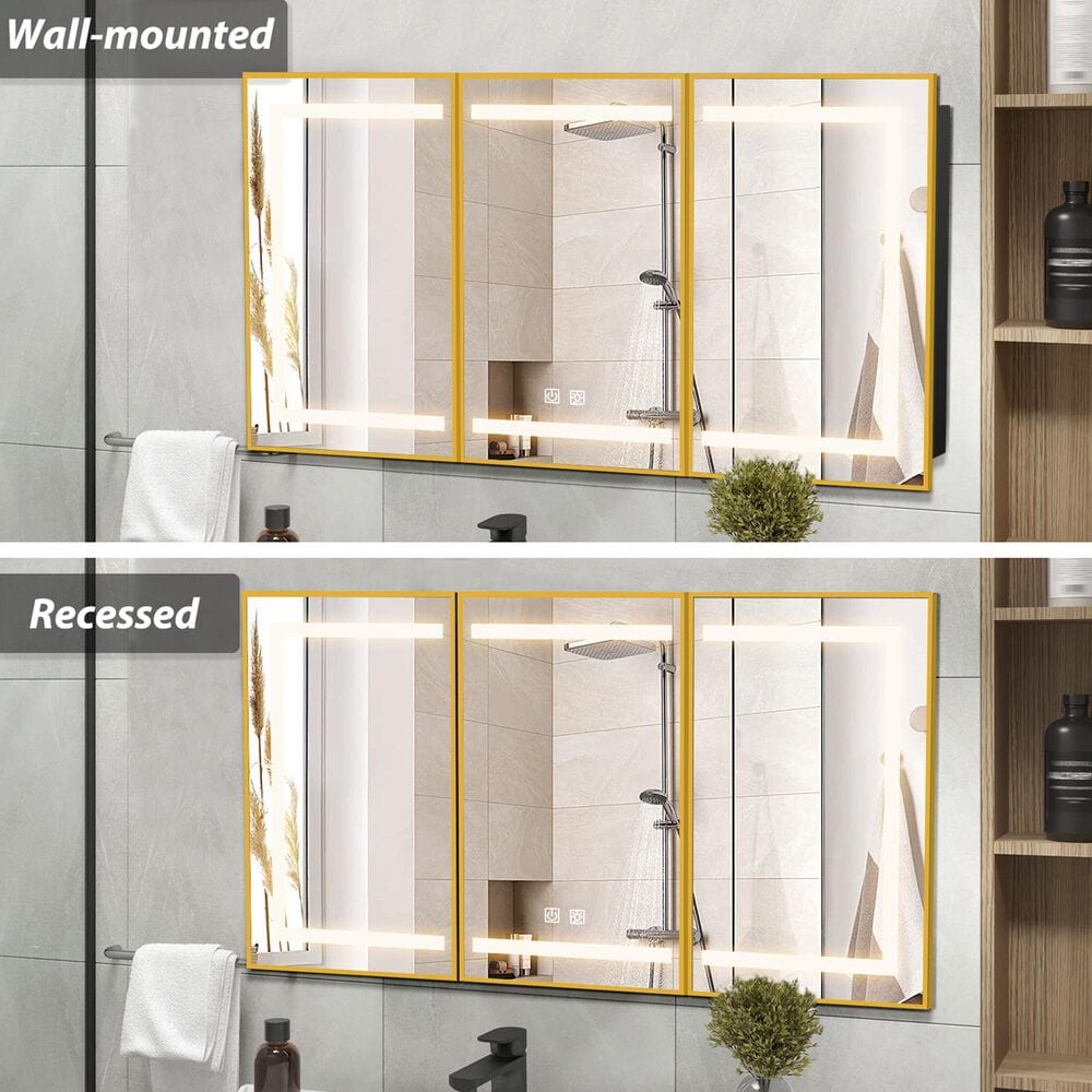 HOMLUX 60" x 32" Bathroom Medicine Cabinet with Mirror in Gold, , large