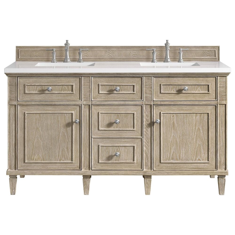 James Martin Vanities Lorelai 60&quot; Double Vanity in Whitewashed Oak with 3 cm White Zeus Quartz Top, , large