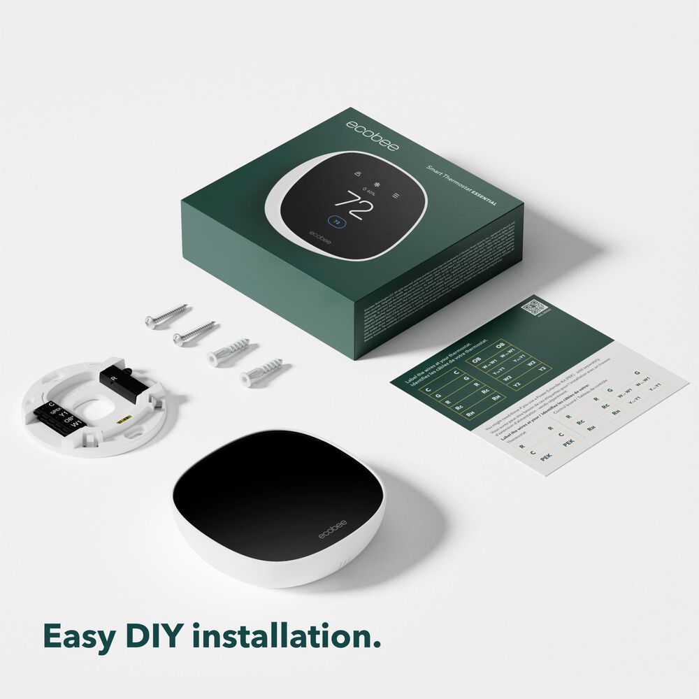 Ecobee Smart Thermostat Essential - Energy Star Certified programmable Wi-Fi Thermostat - Works with Siri, Alexa, and Google Assistant, , large