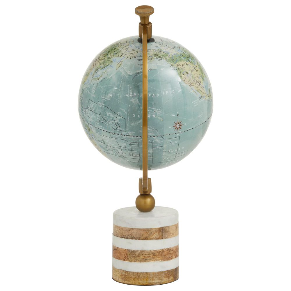Maple and Jade 8&quot; x 16&quot; Globe in Turquoise, Green, Brass and Natural, , large