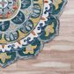 L&R Resources Sinuous Radiant Mandala Medallion 4" Scalloped Teal, Yellow, White and Orange Area Rug, , large