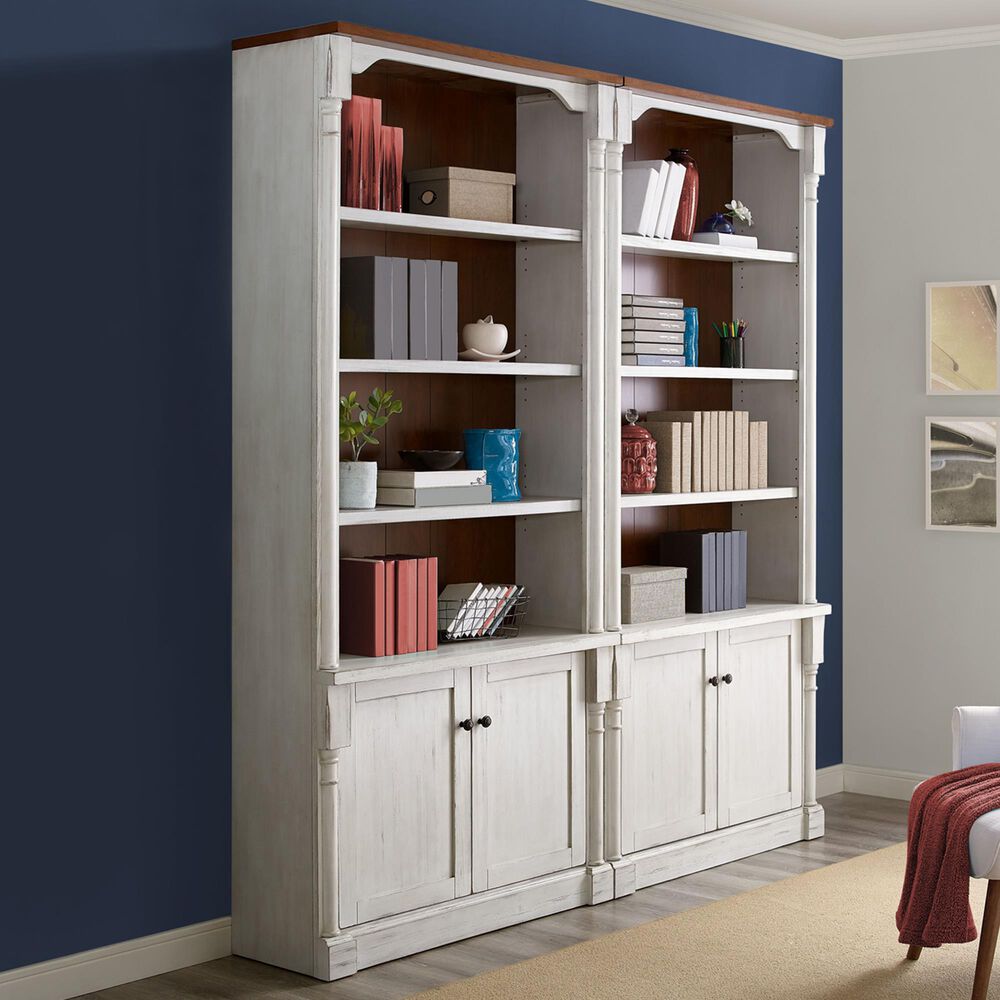 Wycliff Bay Durham 4-Shelf Adjustable Bookcase in Weathered White and Cherry &#40;Set of 2&#41;, , large
