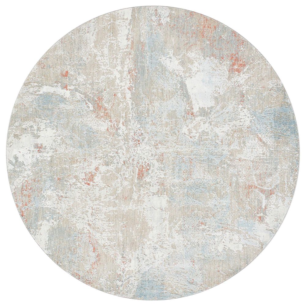 Surya Brunswick Taupe, Gray, Cream, Blue, Light Slate and Seafoam 5"3" Round Area Rug, , large