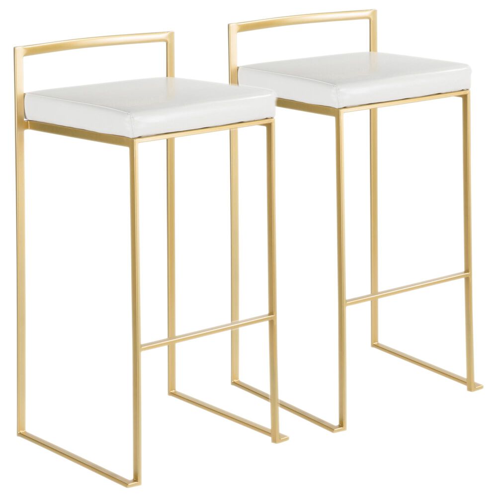 Lumisource Fuji Barstool in White/Gold (Set of 2), , large