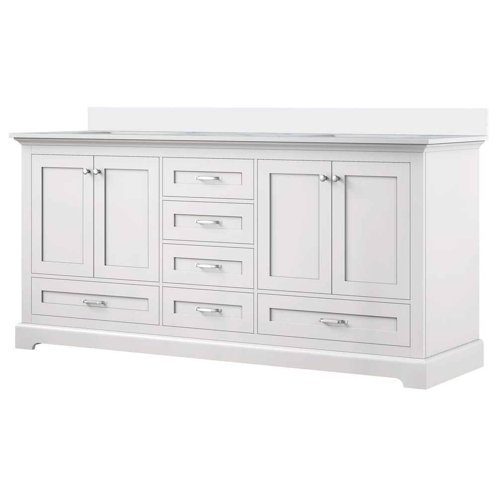 Lexora Home Dukes 72" Double Bathroom Vanity in White with 2 cm White Cultured Marble Top and Rectangular Sinks, , large