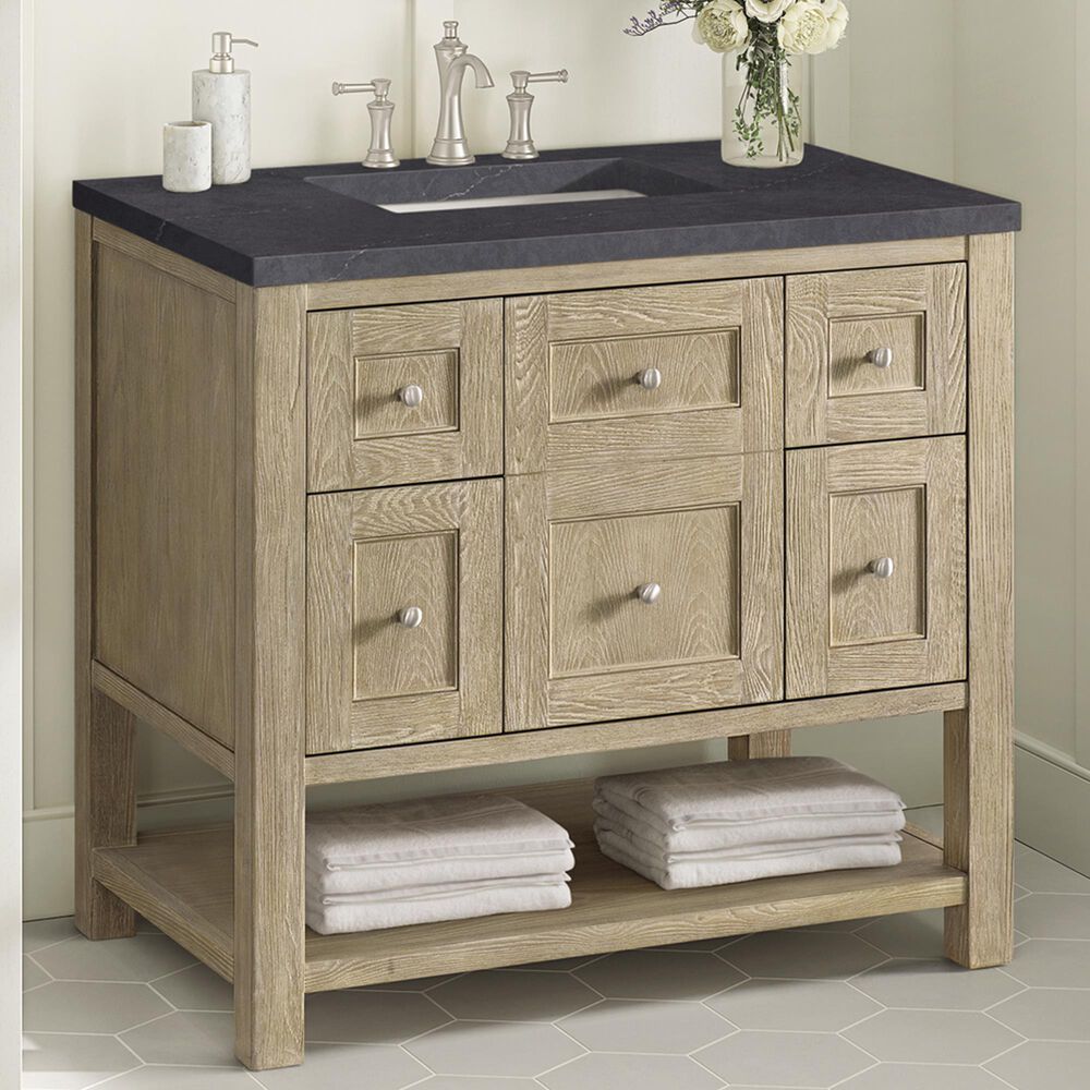 James Martin Vanities Breckenridge 36&quot; Single Vanity in Whitewashed Oak with 3 cm Charcoal Soapstone Quartz Top, , large
