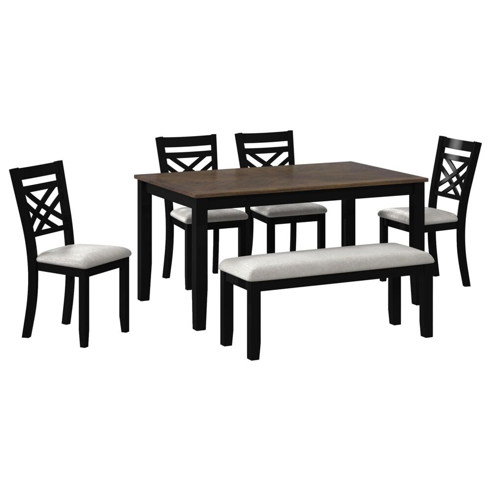 Mayberry Hill Brooks 6-Piece Rectangular Dining Set in Black and Medium Brown, , large