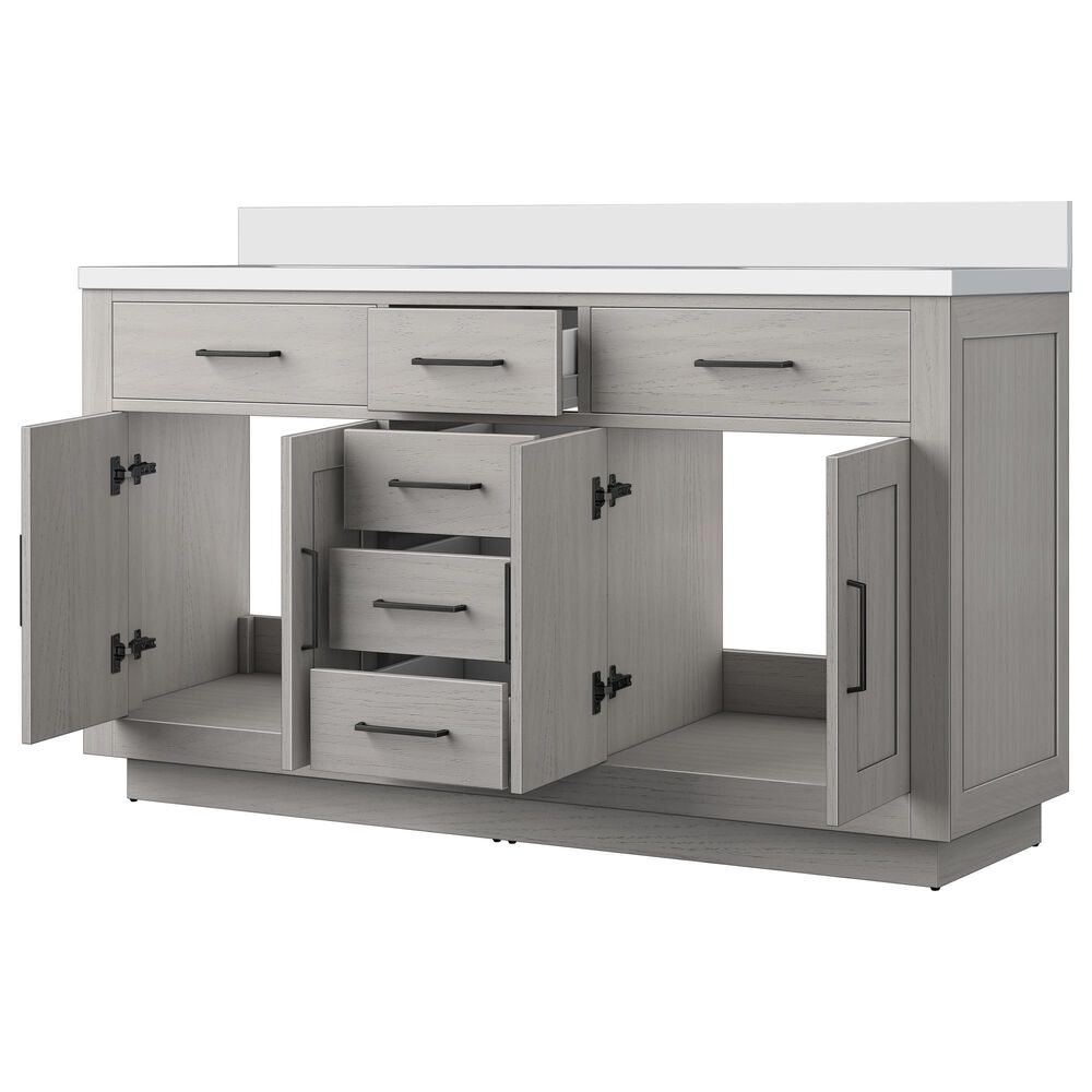 Lexora Home Abbey 60&quot; Double Bathroom Vanity in White Oak with 2 cm White Cultured Marble Top and Rectangular Sinks, , large