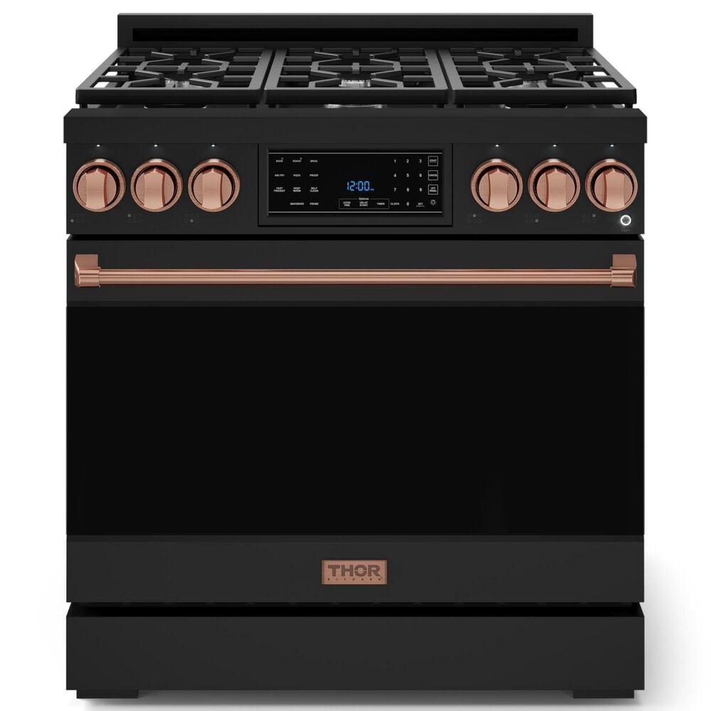 THOR KITCHEN Gordon Ramsay 6 Cu. Ft. 36" Professional Natural Gas Range with Rose Gold Handle Kit in Black, , large