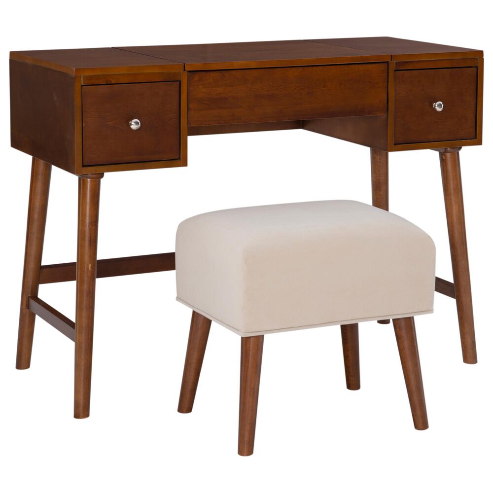 Linon Home Decor Viola Vanity with Stool in Walnut, , large