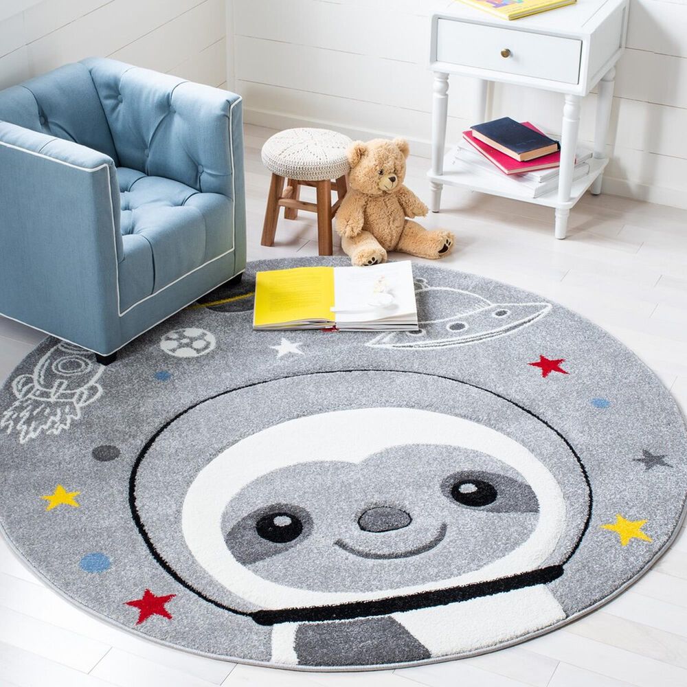 Safavieh Carousel CRK140 3&#39; Round Grey and Ivory Kids  Area Rug, , large