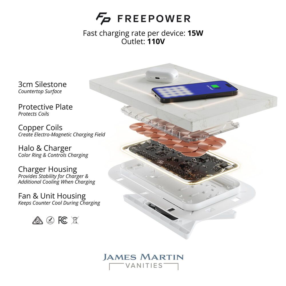 James Martin Vanities Brookfield 48" Single Bathroom Vanity in Black Onyx with 3 cm Victorian Silver Silestone Top, Rectangle Sink and FreePower Wireless Charger, , large