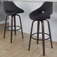 LumiSource Fabrico 30" Swivel Fixed-Height Bar Stool with Charcoal Fabric Upholstery in Black and Glazed Walnut (Set of 2), , large