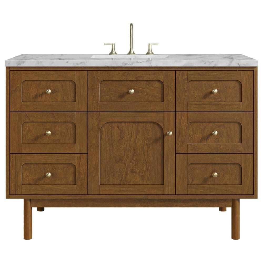 James Martin Laurent 48" Single Bathroom Vanity in Honey Oak with 3 cm Carrara Marble Top and Rectangular Sink, , large