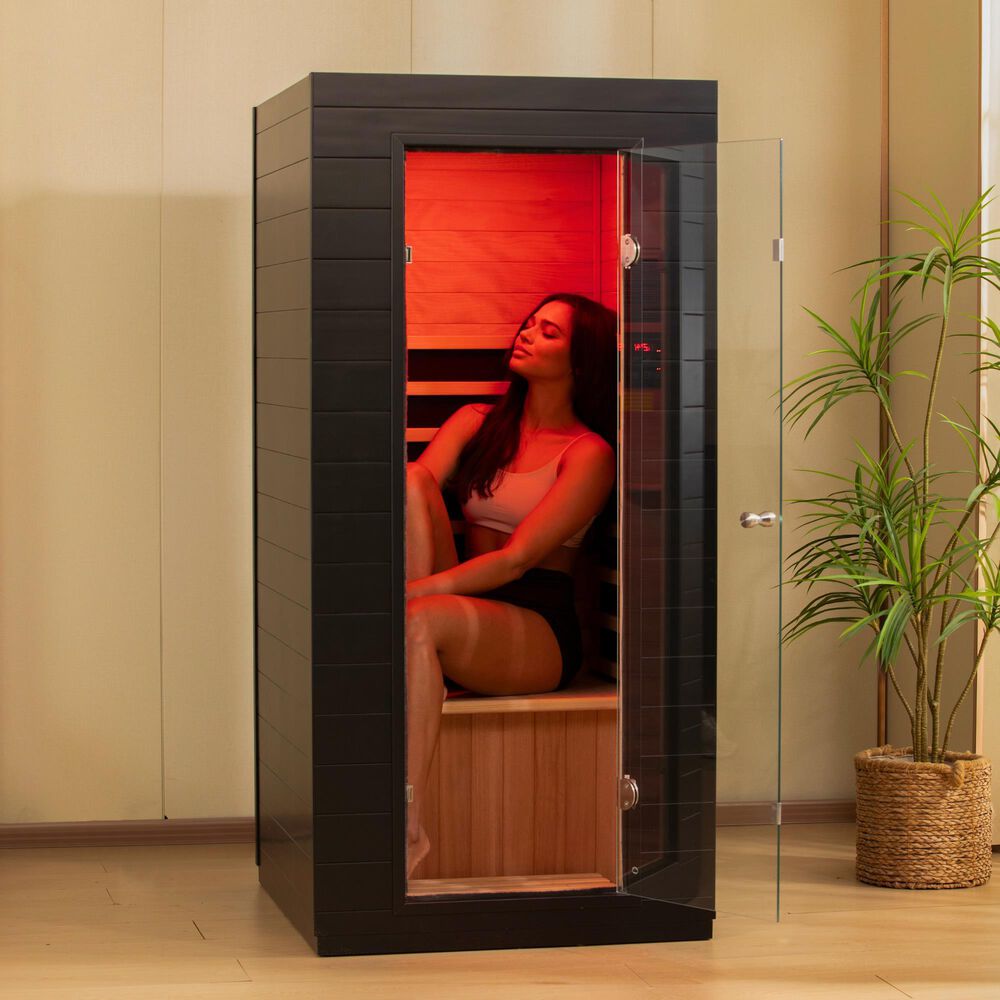 EZlife 1-Person Low EMF Infrared Solo Sauna with Red Light in Charcoal Gray, , large