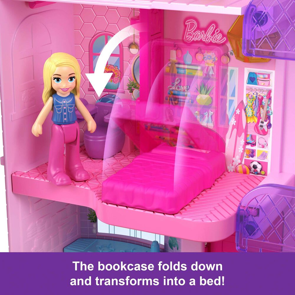 Polly Pocket Barbie Dreamhouse Playset with Three Micro Dolls and Accessories in Pink, , large