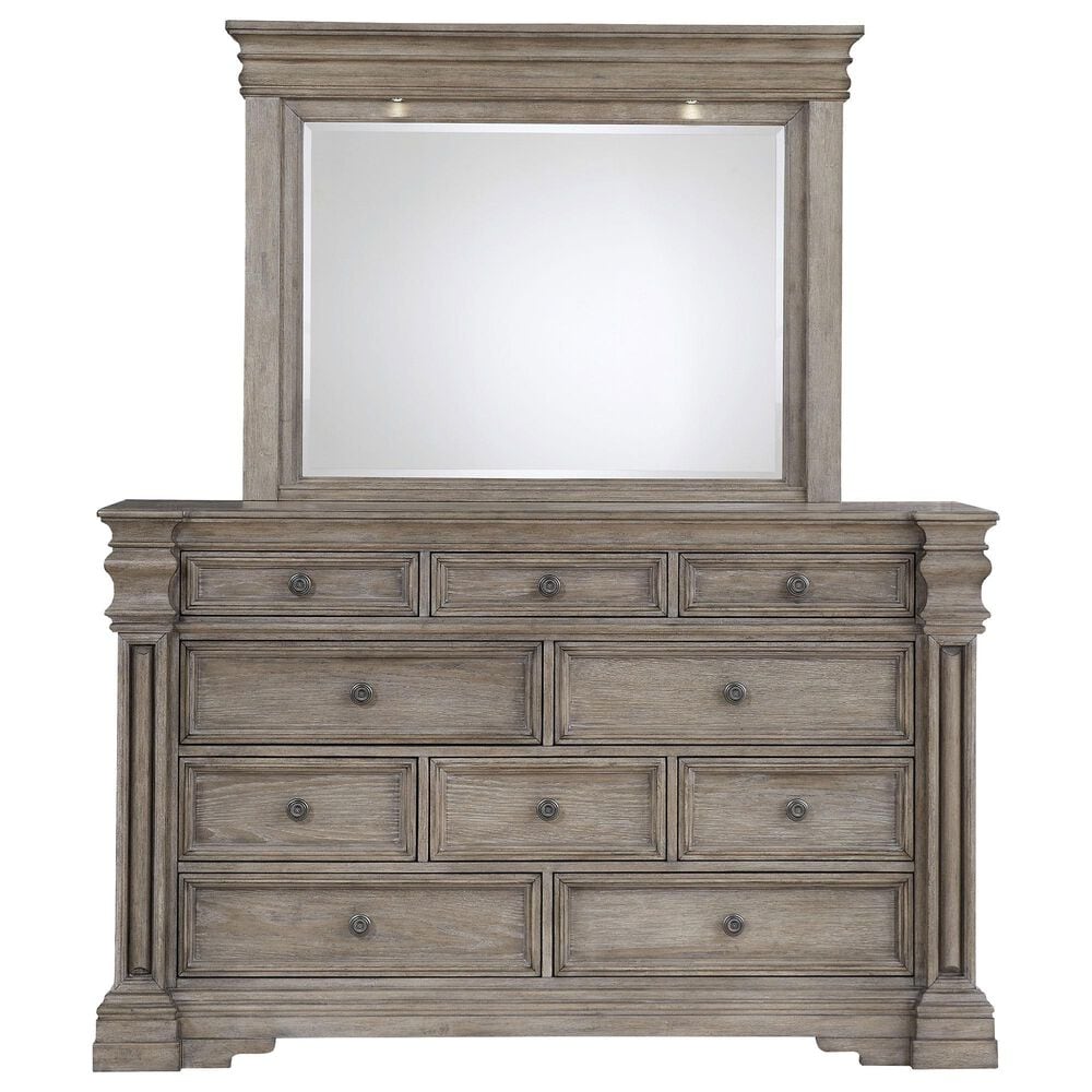 Millenium Blairhurst 5-Piece Queen Panel Bedroom Set in Light Grayish Brown with Lights and USB Ports, , large
