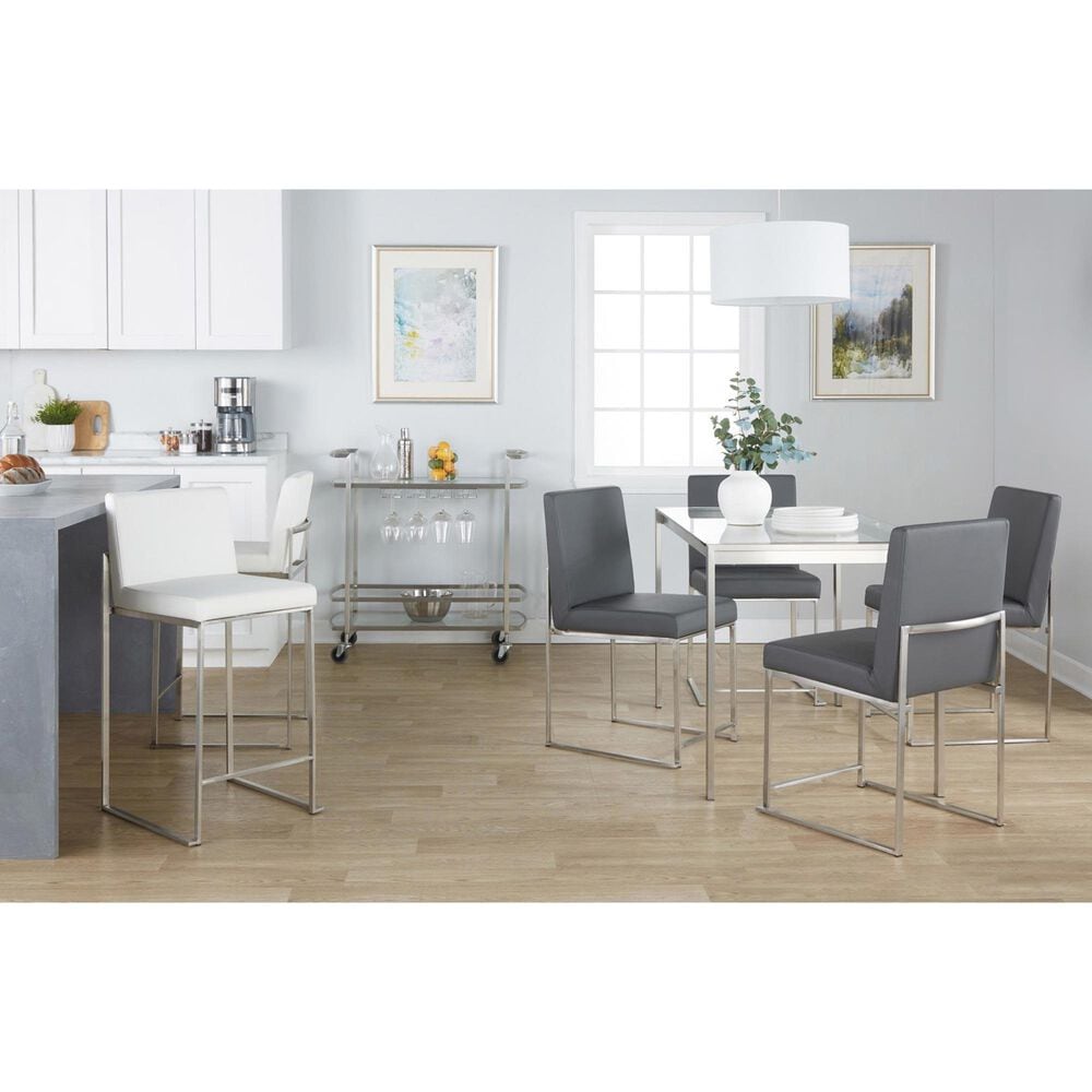 LumiSource Fuji 26" Counter Stool with White Upholstery in Stainless Steel (Set of 2), , large