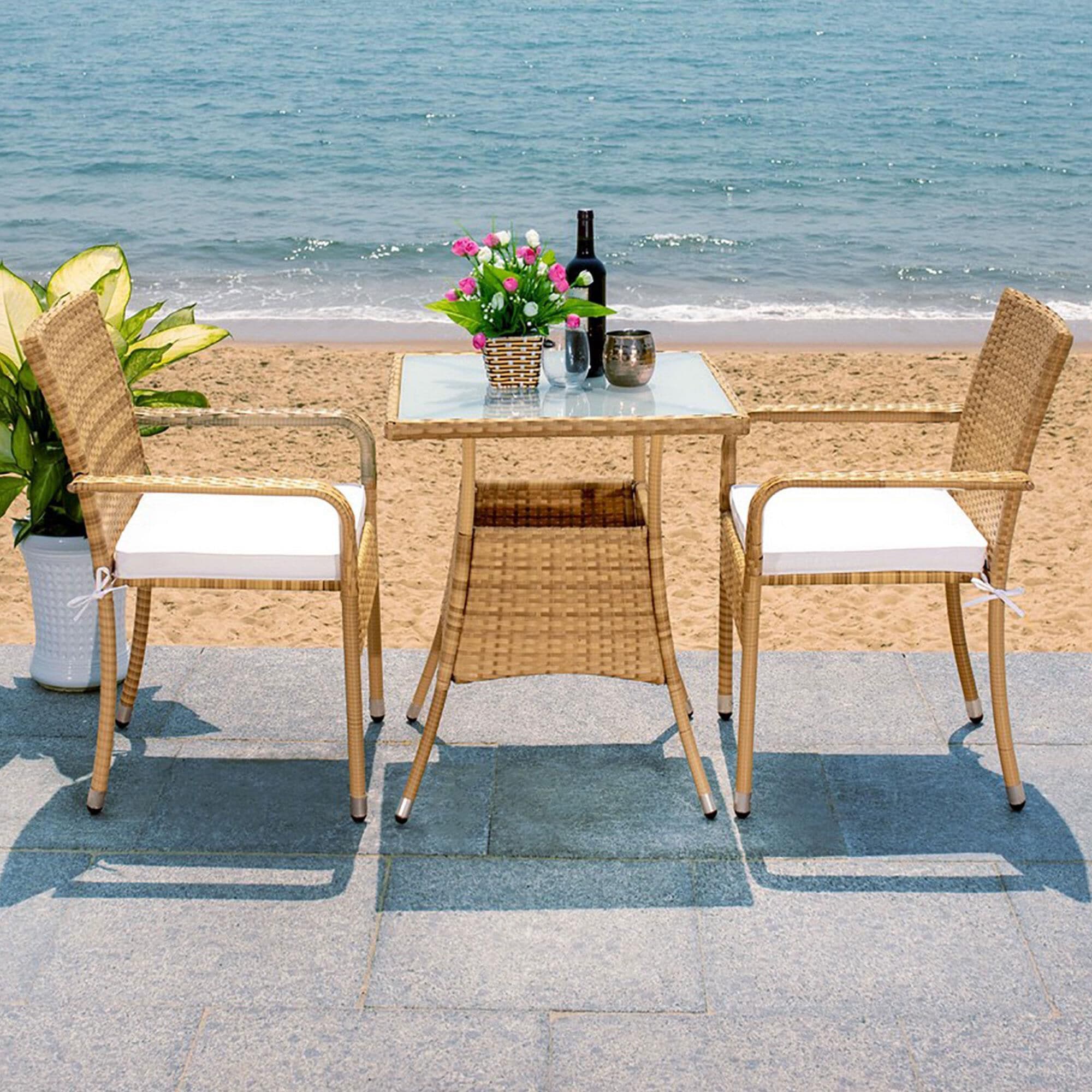 Safavieh Del 3 Piece Patio Bistro Set in Natural NFM