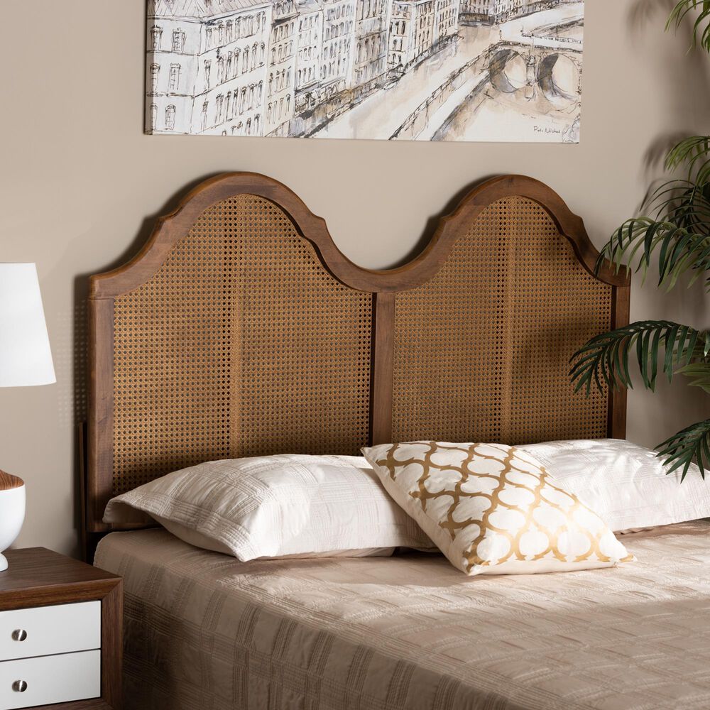 Baxton Studio Hazel Queen Arched Headboard in Ash Walnut, , large