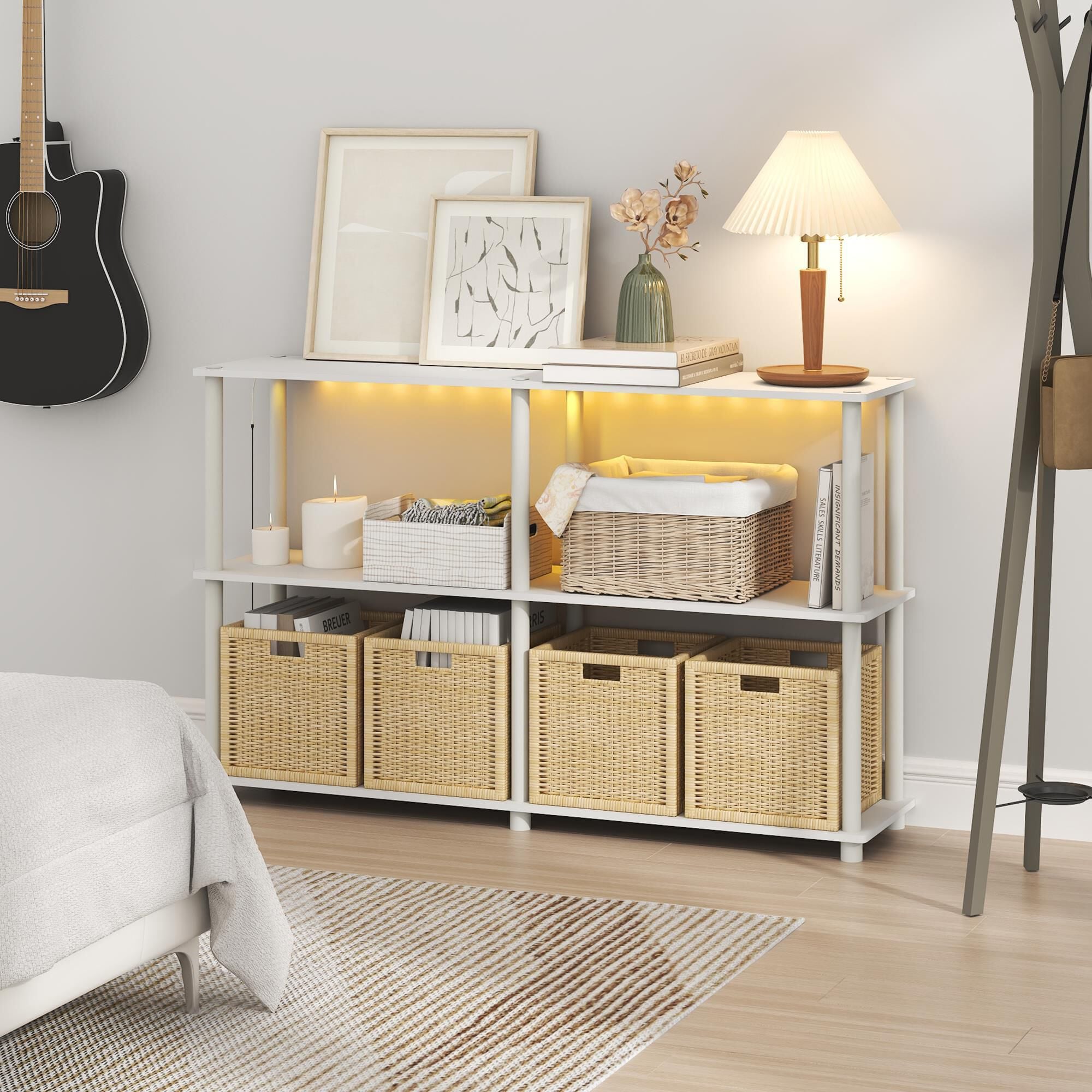 HOMLUX 3-Tier Storage Shelf with LED Lights in White