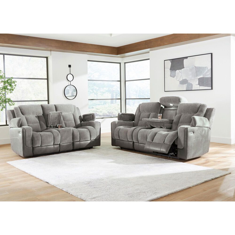 Ashley Mixed Motion Power Reclining Sofa in Shadow, , large