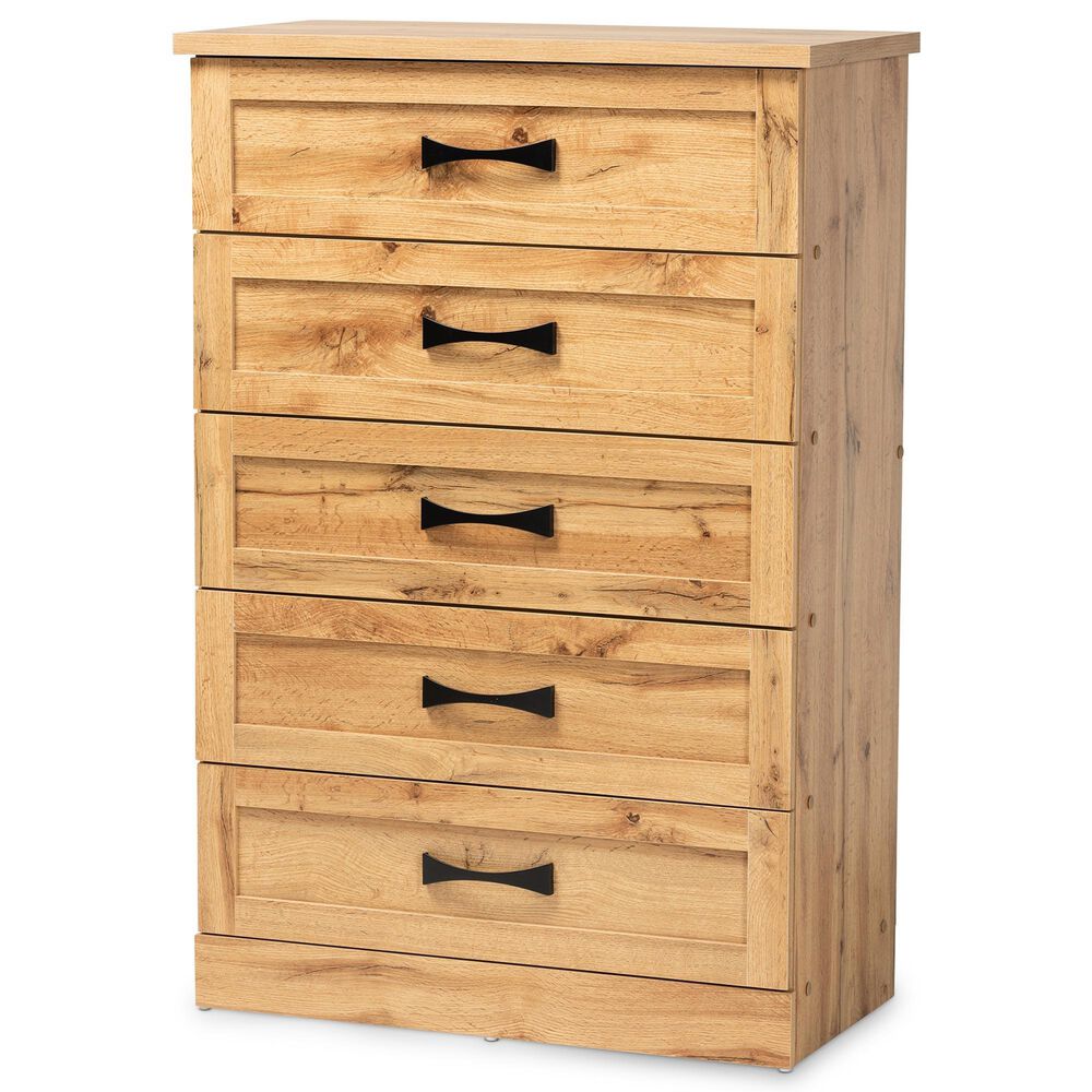 Baxton Studio Colburn 5 Drawer Storage Chest in Oak Brown, , large