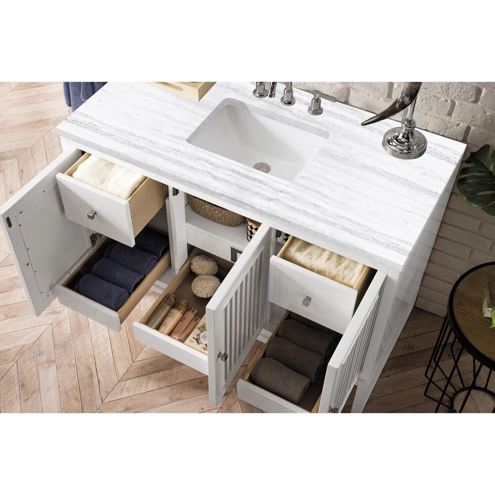 James Martin Vanities Athens 48&quot; Single Bathroom Vanity in Glossy White with 3 cm Arctic Fall Solid Surface Top and Rectangular Sink, , large