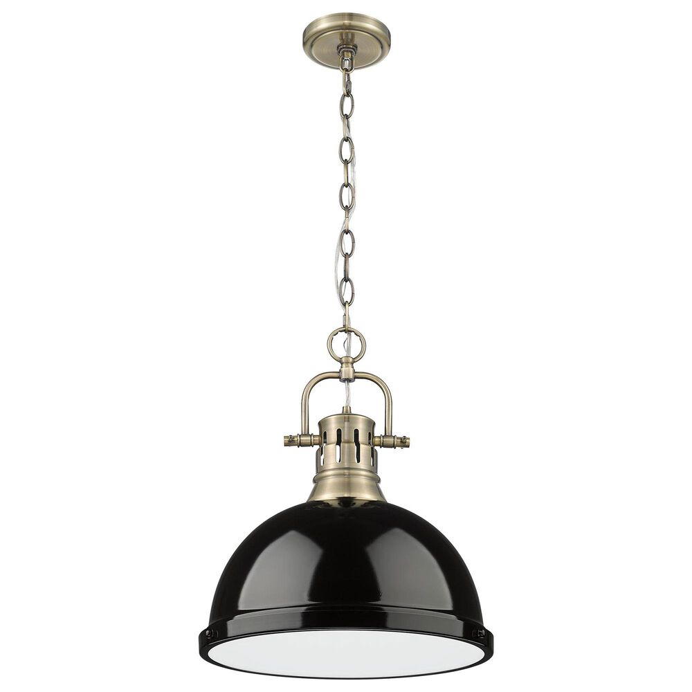 Golden Lighting Duncan 1-Light Pendant with Chain and Black Shade in Aged Brass, , large